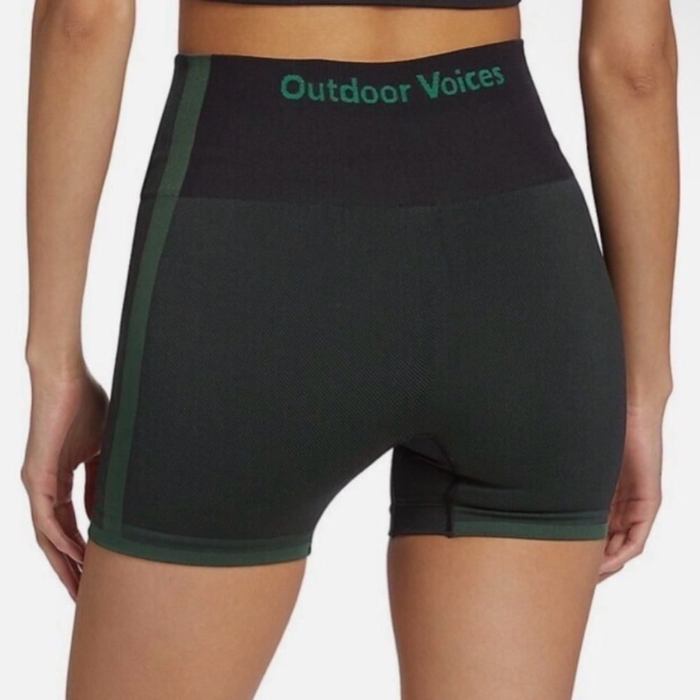 Outdoor Voices Black and Green Bike Shorts